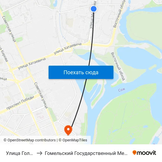 Улица Головацкого to Гомельский Государственный Медицинский Университет map