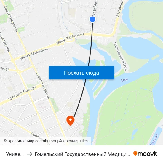 Универсам to Гомельский Государственный Медицинский Университет map