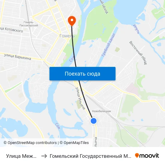 Улица Международная to Гомельский Государственный Медицинский Университет map