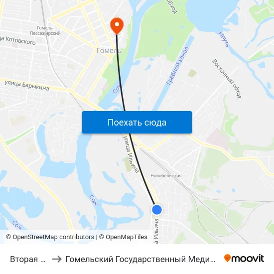 Вторая Школа to Гомельский Государственный Медицинский Университет map
