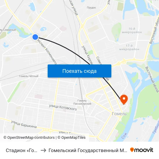 Стадион «Гомсельмаш» to Гомельский Государственный Медицинский Университет map