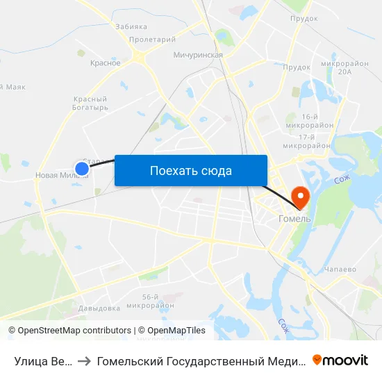 Улица Весенняя to Гомельский Государственный Медицинский Университет map