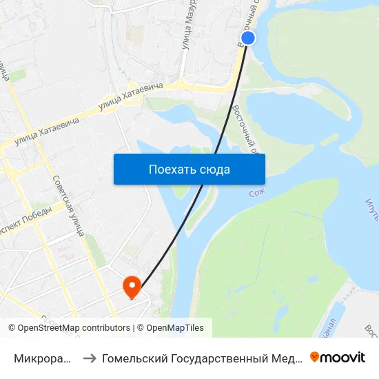 Микрорайон № 18 to Гомельский Государственный Медицинский Университет map