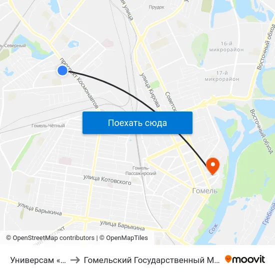 Универсам «Северный» to Гомельский Государственный Медицинский Университет map