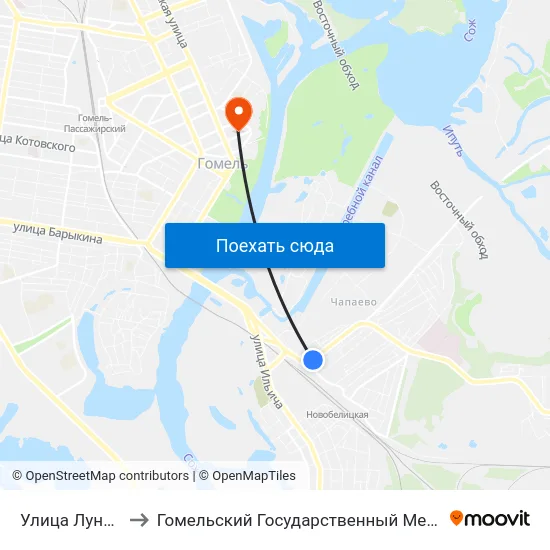 Улица Луначарского to Гомельский Государственный Медицинский Университет map