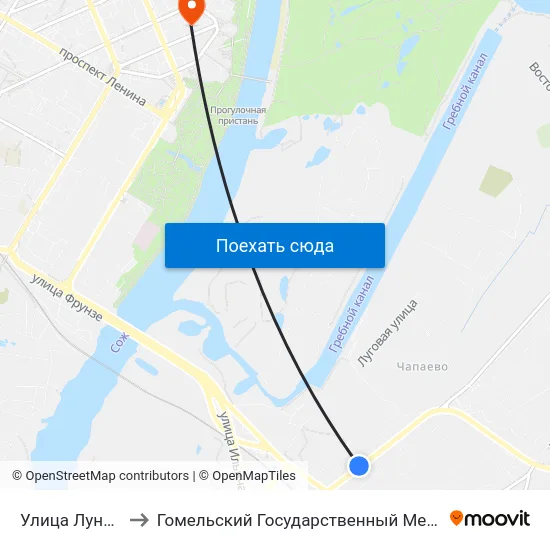 Улица Луначарского to Гомельский Государственный Медицинский Университет map