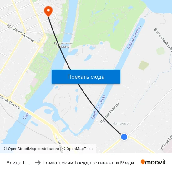 Улица Пугачёва to Гомельский Государственный Медицинский Университет map