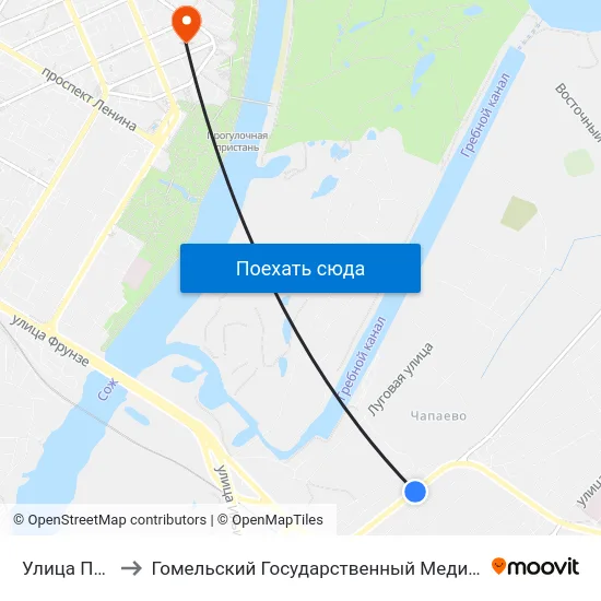 Улица Пугачёва to Гомельский Государственный Медицинский Университет map