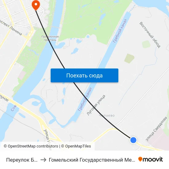 Переулок Бабушкина to Гомельский Государственный Медицинский Университет map