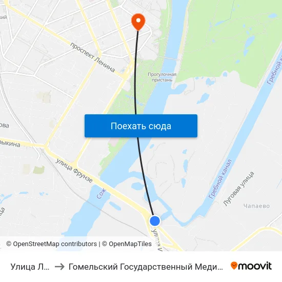 Улица Луговая to Гомельский Государственный Медицинский Университет map