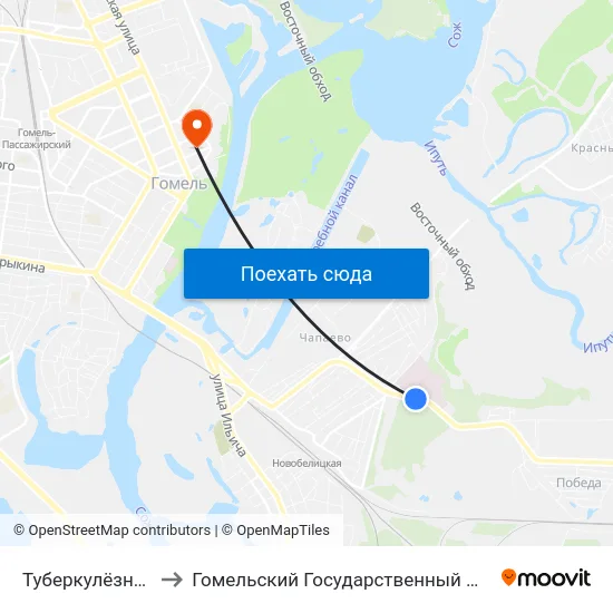 Туберкулёзная Больница to Гомельский Государственный Медицинский Университет map