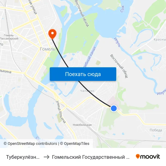 Туберкулёзная Больница to Гомельский Государственный Медицинский Университет map