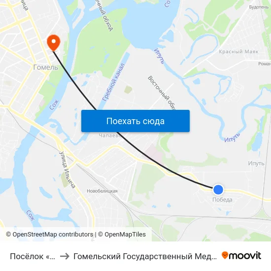 Посёлок «Победа» to Гомельский Государственный Медицинский Университет map