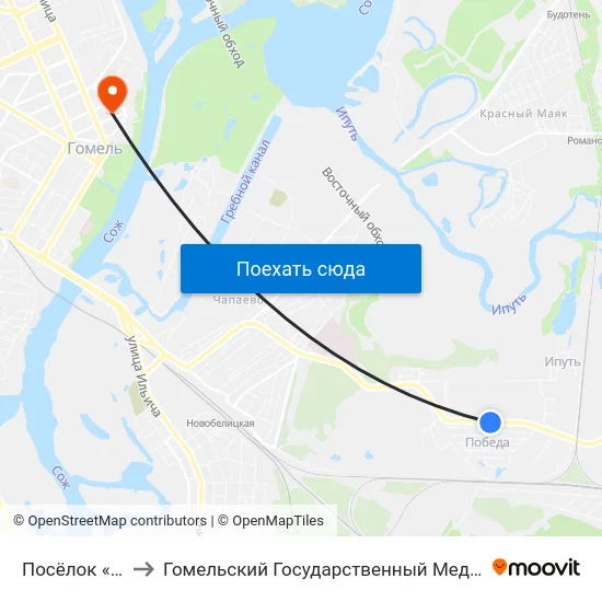 Посёлок «Победа» to Гомельский Государственный Медицинский Университет map