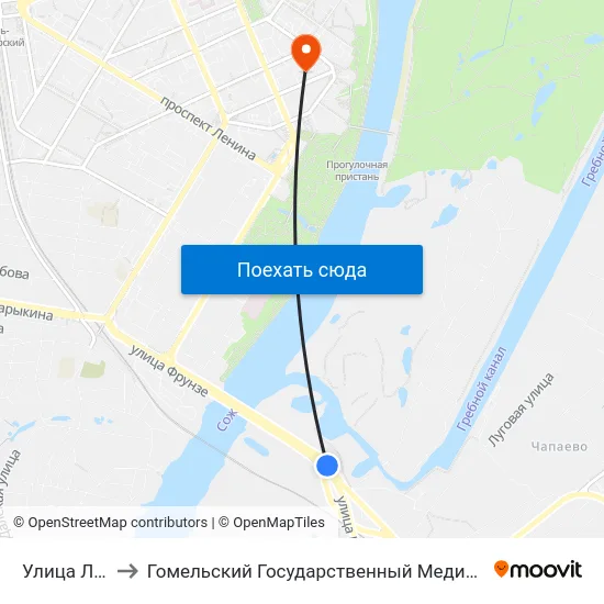 Улица Луговая to Гомельский Государственный Медицинский Университет map