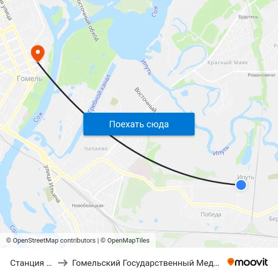 Станция «Ипуть» to Гомельский Государственный Медицинский Университет map