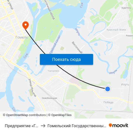 Предприятие «Гомельагротранс» to Гомельский Государственный Медицинский Университет map