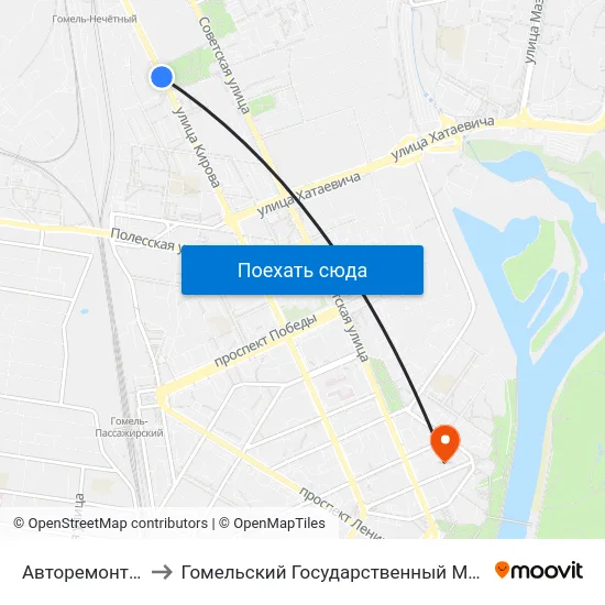 Авторемонтный Завод to Гомельский Государственный Медицинский Университет map