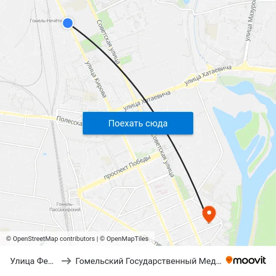 Улица Федосеенко to Гомельский Государственный Медицинский Университет map