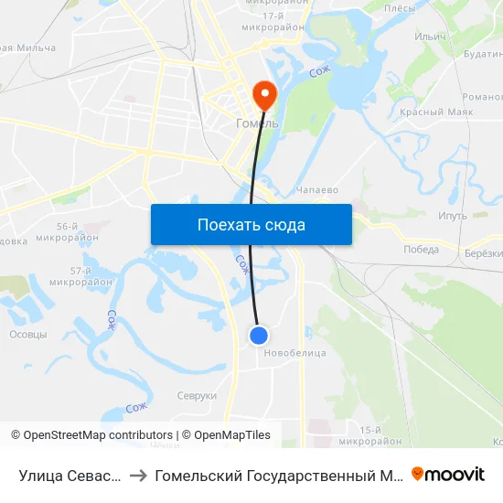 Улица Севастопольская to Гомельский Государственный Медицинский Университет map