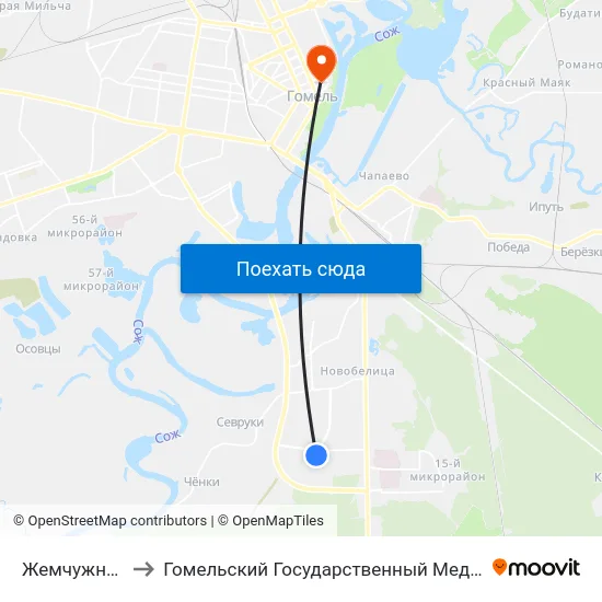 Жемчужная Улица to Гомельский Государственный Медицинский Университет map