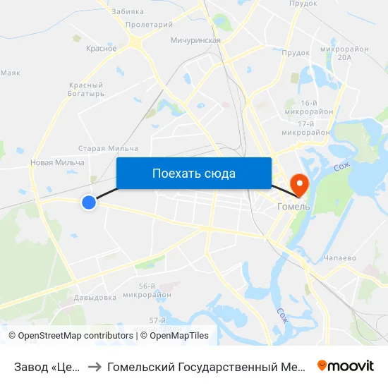 Завод «Центролит» to Гомельский Государственный Медицинский Университет map