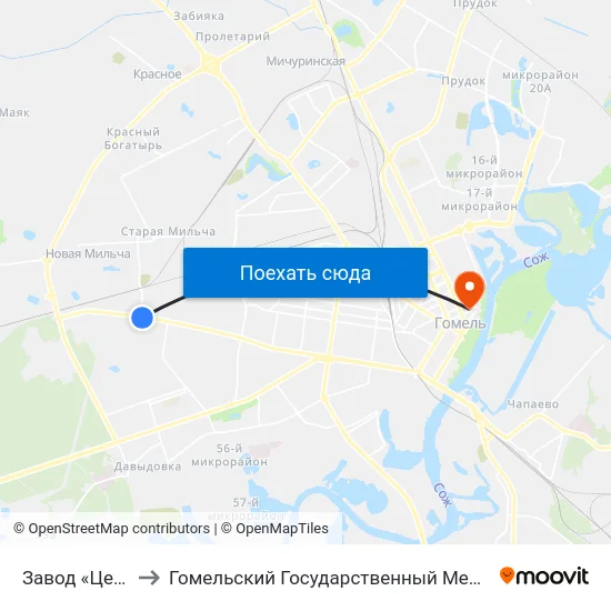 Завод «Центролит» to Гомельский Государственный Медицинский Университет map