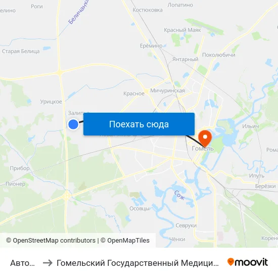 Автодром to Гомельский Государственный Медицинский Университет map