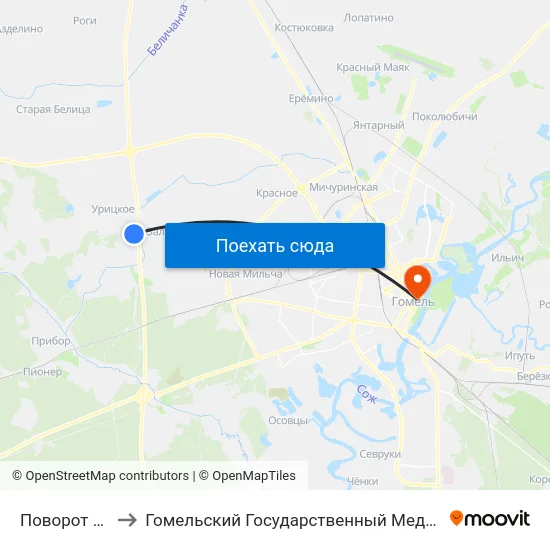 Поворот На Тэц-2 to Гомельский Государственный Медицинский Университет map