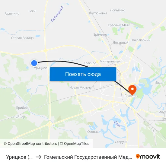 Урицкое (Кольцо) to Гомельский Государственный Медицинский Университет map