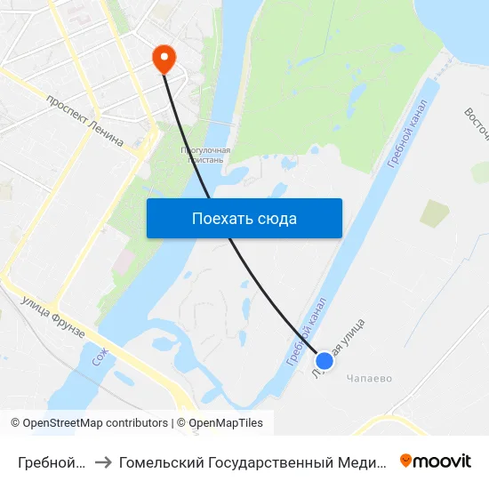 Гребной Канал to Гомельский Государственный Медицинский Университет map