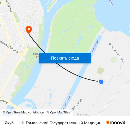 Якубовка to Гомельский Государственный Медицинский Университет map