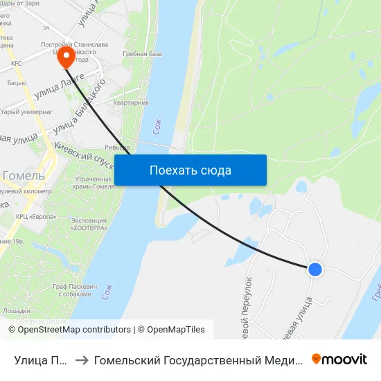 Улица Полевая to Гомельский Государственный Медицинский Университет map
