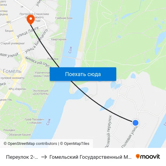 Переулок 2-Й Полевой to Гомельский Государственный Медицинский Университет map