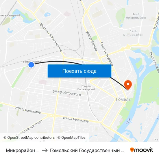 Микрорайон «Западный» to Гомельский Государственный Медицинский Университет map