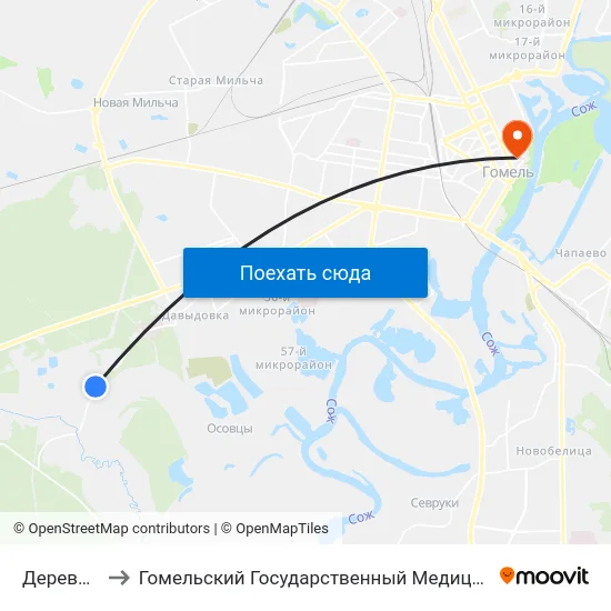 Деревня Уза to Гомельский Государственный Медицинский Университет map