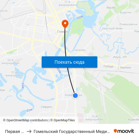 Первая Школа to Гомельский Государственный Медицинский Университет map