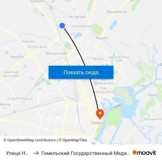 Улица Надежды to Гомельский Государственный Медицинский Университет map