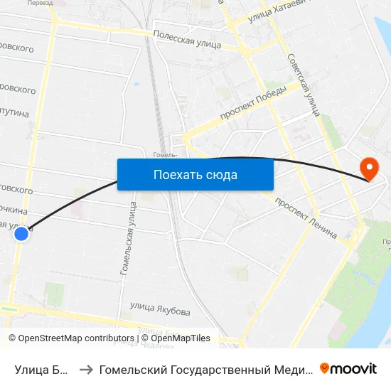 Улица Бакунина to Гомельский Государственный Медицинский Университет map
