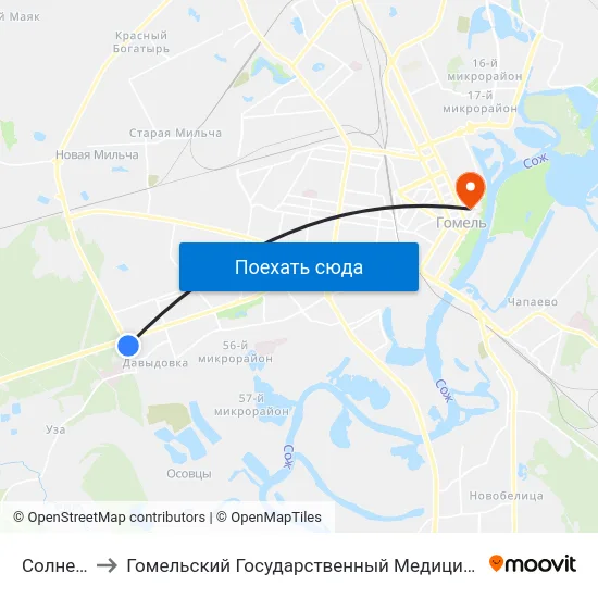 Солнечная to Гомельский Государственный Медицинский Университет map