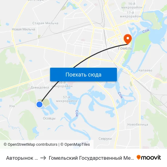 Авторынок «Осовцы» to Гомельский Государственный Медицинский Университет map