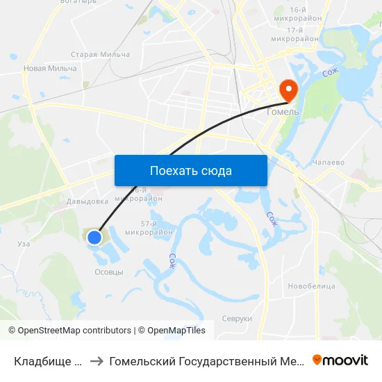Кладбище «Осовцы» to Гомельский Государственный Медицинский Университет map