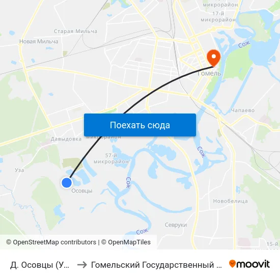 Д. Осовцы (Улица Победы) to Гомельский Государственный Медицинский Университет map