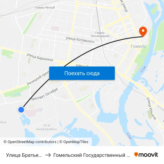 Улица Братьев Лизюковых to Гомельский Государственный Медицинский Университет map