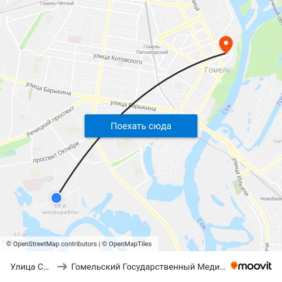 Улица Серёгина to Гомельский Государственный Медицинский Университет map