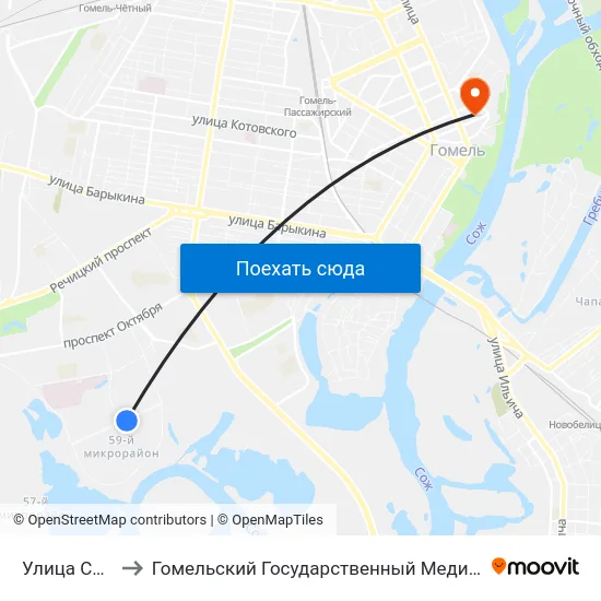 Улица Серёгина to Гомельский Государственный Медицинский Университет map
