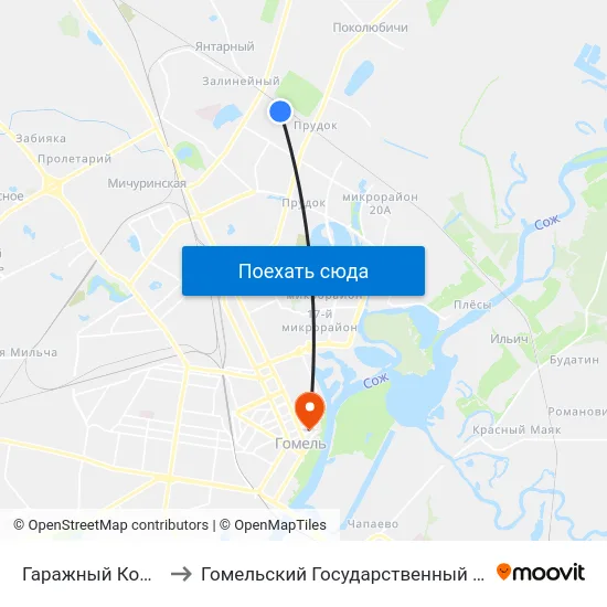 Гаражный Кооператив № 27 to Гомельский Государственный Медицинский Университет map