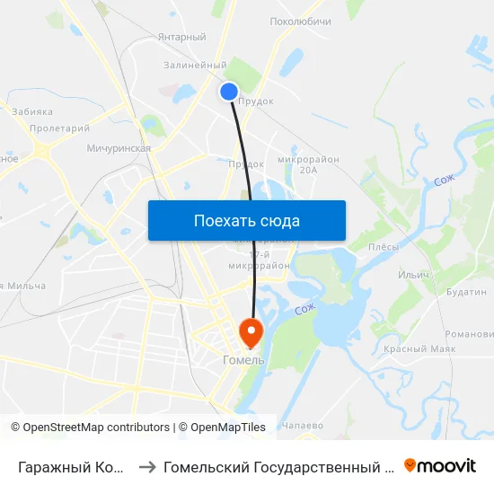 Гаражный Кооператив № 27 to Гомельский Государственный Медицинский Университет map