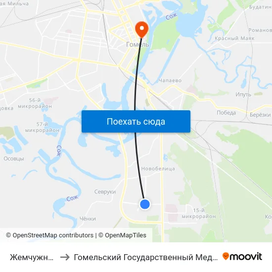 Жемчужная Улица to Гомельский Государственный Медицинский Университет map