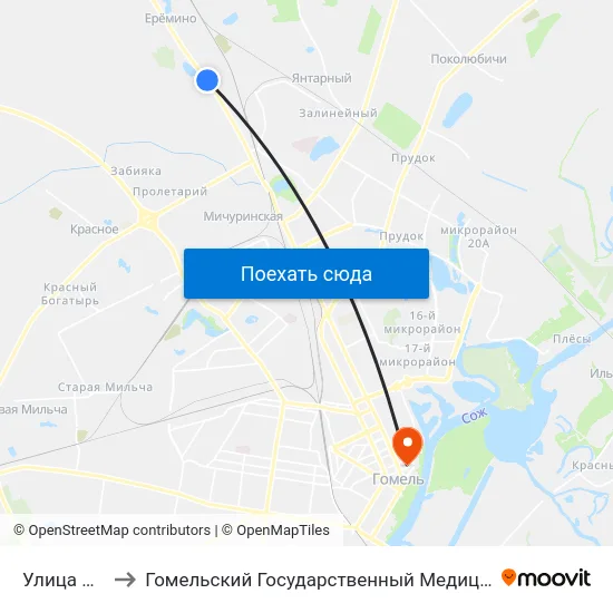 Улица Лесная to Гомельский Государственный Медицинский Университет map